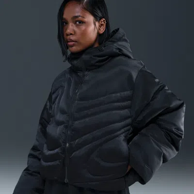 Nike Swoosh Series Water Resistant Therma-fit Oversize Down Puffer Jacket In Black