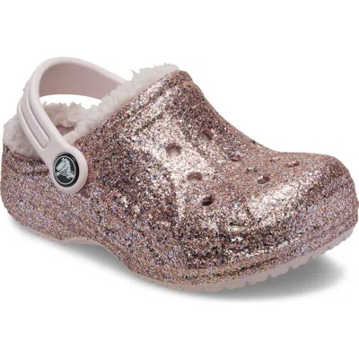 Crocs Kids' Glitter Faux Shearling Lined Clog In Pink