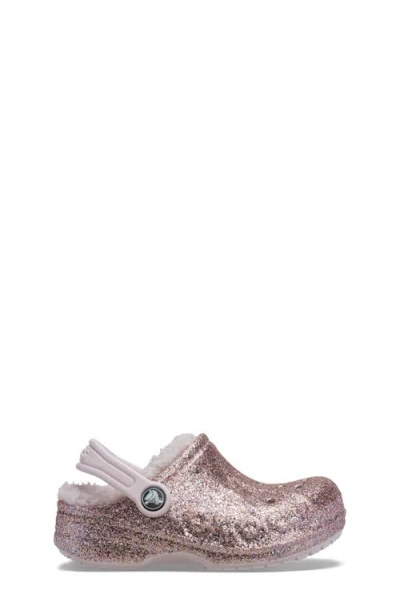Crocs Kids' Glitter Faux Shearling Lined Clog In Pink