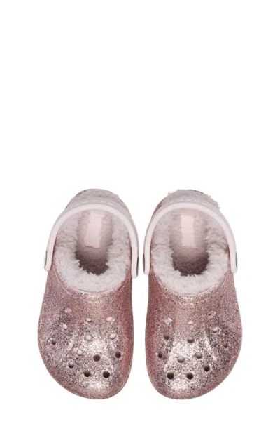 Crocs Kids' Glitter Faux Shearling Lined Clog In Pink