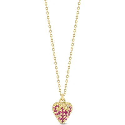 Ember Fine Jewelry 14k Yellow Gold Diamond & Ruby Strawberry Pendant Necklace In Gold
