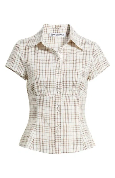 Princess Polly Cottesloe Check Cotton Blend Button-up Shirt In Brown