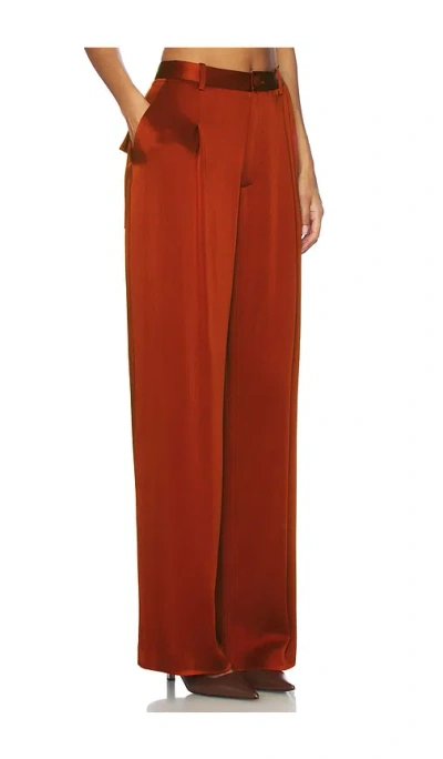 Lapointe Pleated Wide-leg Satin Pants In Red