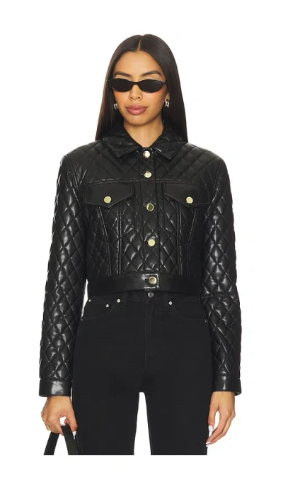 Alice And Olivia Chloe Quilted Vegan Leather Cropped Jacket In Black