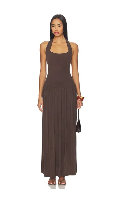Aya Muse Ribbed Halterneck Dress In Brown