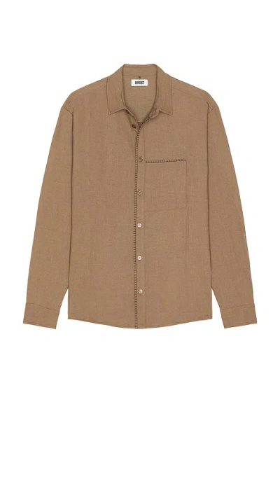 Krost Blanket Stitch Button-up Shirt In Brown