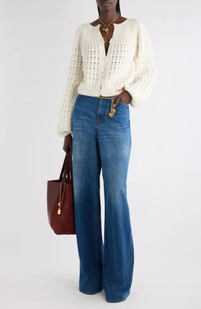 Chloé Jacquard Logo Cardigan Sweaters And Cardigans White In Neutral