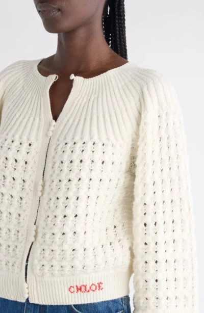 Chloé Jacquard Logo Cardigan Sweaters And Cardigans White In Neutral