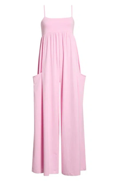 Free People Hot Shot Strappy Stretch Cotton Jumpsuit In Pink