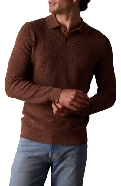 The Normal Brand Robles Long Sleeve Waffle Cotton Polo Sweater In Brown