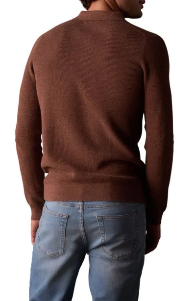 The Normal Brand Robles Long Sleeve Waffle Cotton Polo Sweater In Brown