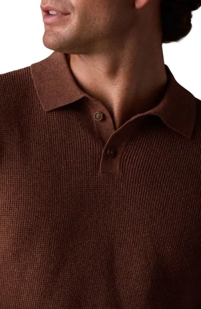 The Normal Brand Robles Long Sleeve Waffle Cotton Polo Sweater In Brown