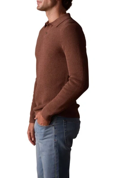 The Normal Brand Robles Long Sleeve Waffle Cotton Polo Sweater In Brown
