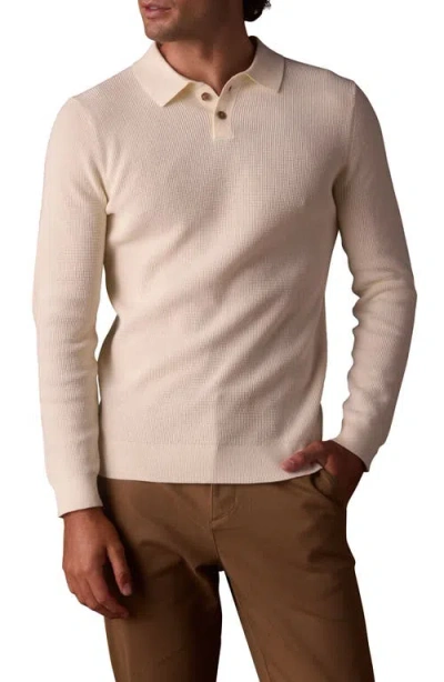 The Normal Brand Robles Long Sleeve Waffle Cotton Polo Sweater In White