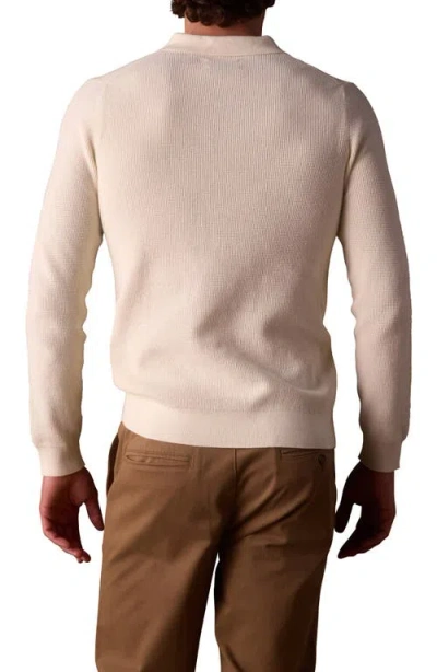 The Normal Brand Robles Long Sleeve Waffle Cotton Polo Sweater In White