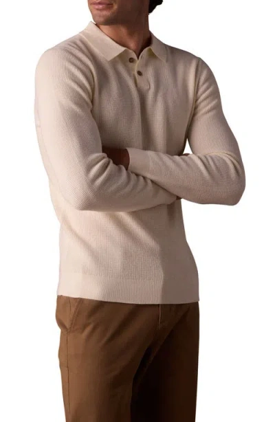 The Normal Brand Robles Long Sleeve Waffle Cotton Polo Sweater In White