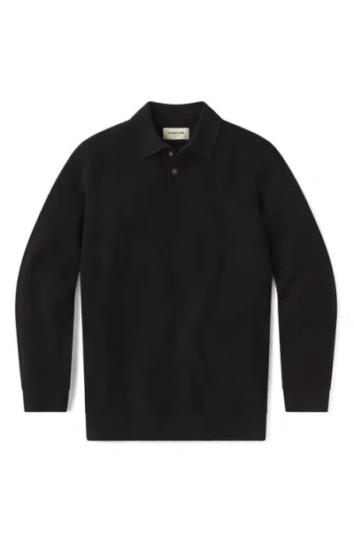 The Normal Brand Robles Long Sleeve Waffle Cotton Polo Sweater In Black