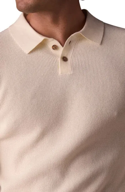 The Normal Brand Robles Long Sleeve Waffle Cotton Polo Sweater In White