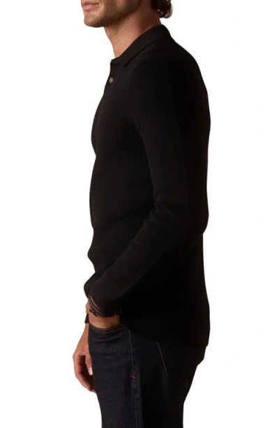 The Normal Brand Robles Long Sleeve Waffle Cotton Polo Sweater In Black