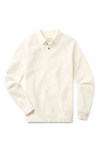 The Normal Brand Robles Long Sleeve Waffle Cotton Polo Sweater In White