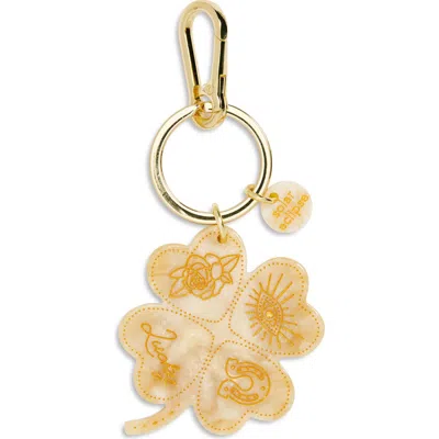 Solar Eclipse Hand Painted Lucky Clover Key Chain Bag Charm In Gold