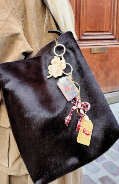 Solar Eclipse Hand Painted Lucky Clover Key Chain Bag Charm In Gold