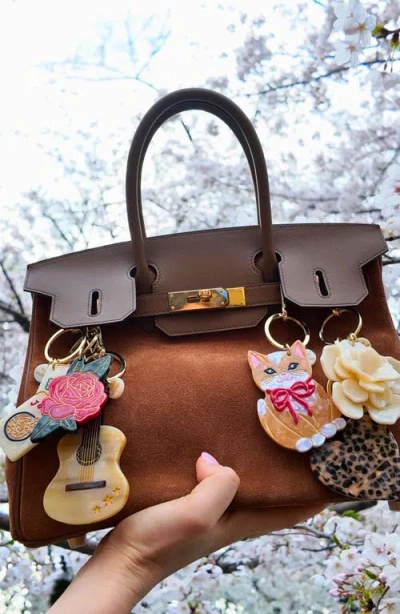 Solar Eclipse Hand Painted Kitten Key Chain Bag Charm In Gold