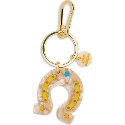 Solar Eclipse Hand Painted Lucky Horseshoe Key Chain Bag Charm In Gold