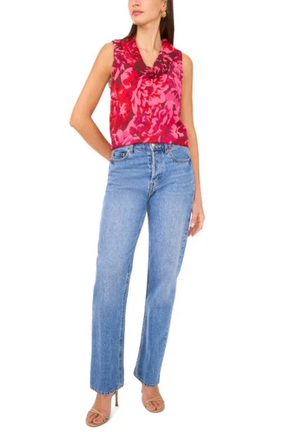 Vince Camuto Floral Print Cowl Neck Sleeveless Top In Pink