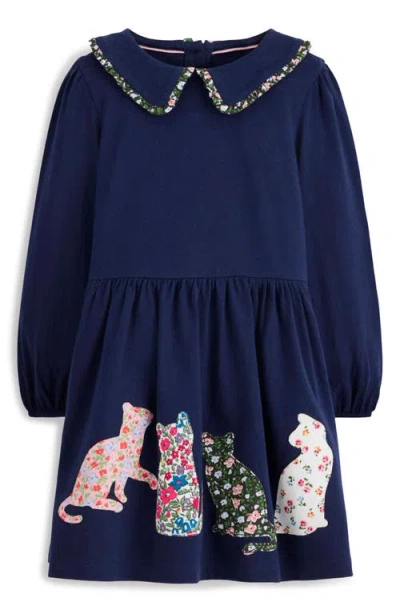 Mini Boden Kids' Appliqué Cotton Jersey Dress In Blue