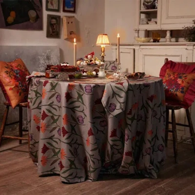 Sophie Williamson Design Rectangular Tablecloth In Oversize Bold Flower Print On Light Grey In Multi