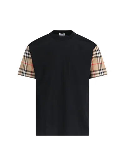 Burberry Black T-shirt With Check Pattern Sleeves Women In Black