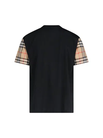 Burberry Black T-shirt With Check Pattern Sleeves Women In Black