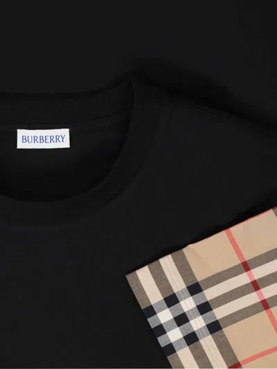 Burberry Black T-shirt With Check Pattern Sleeves Women In Black