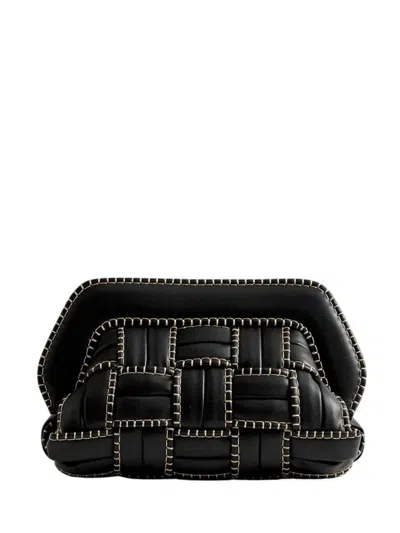 Themoirè Rectangular Woven Clutch Contrast Stitching In Black