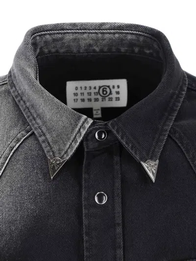 Mm6 Maison Margiela Western Style Denim Shirt Pockets In Black