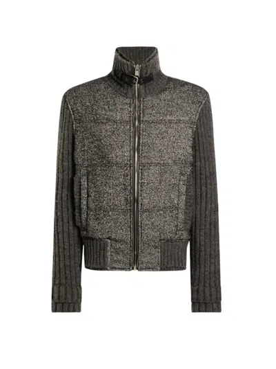 Dolce & Gabbana Knitted Houndstooth Jacket In Gray