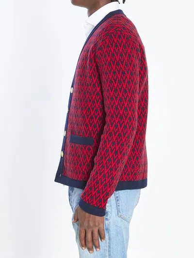 Valentino Toute La V Jacquard Wool Cardigan In Red