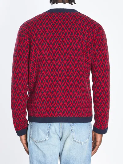 Valentino Toute La V Jacquard Wool Cardigan In Red