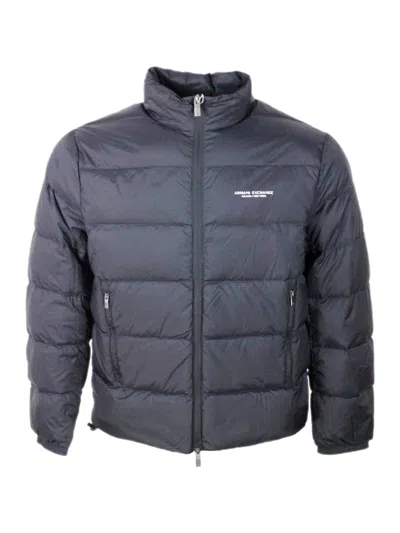 Armani Exchange Blue Polyester Jacket In Black