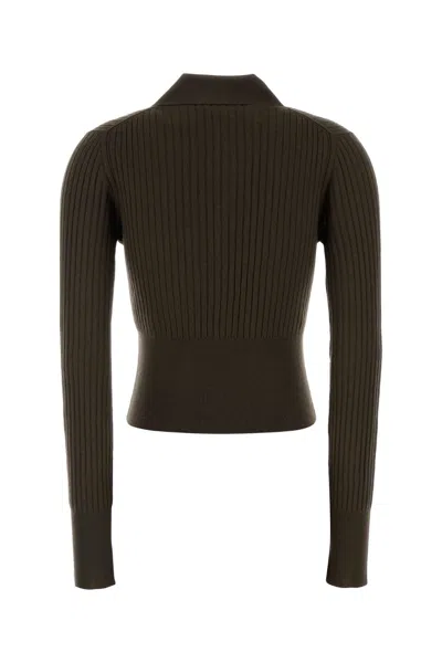 Fendi Women Mud Stretch Wool Polo Shirt In Brown