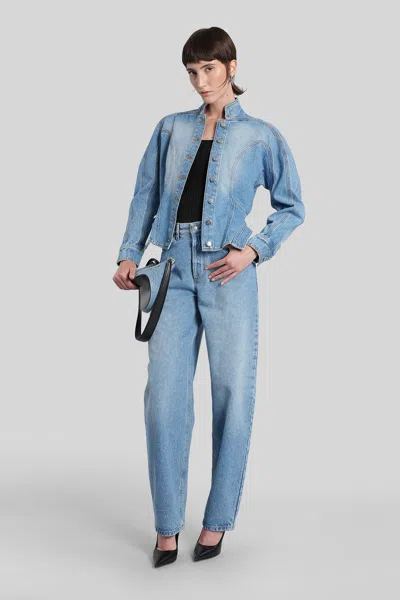 Mugler Tailored Jacket With Cinched Waist And Structured Shoulders In Blue