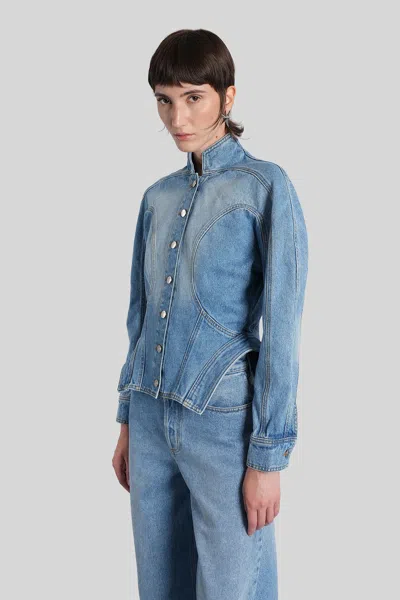 Mugler Tailored Jacket With Cinched Waist And Structured Shoulders In Blue