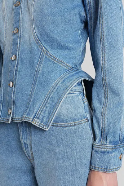 Mugler Tailored Jacket With Cinched Waist And Structured Shoulders In Blue