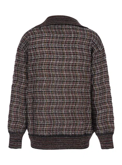 Missoni Multicolor Sweater With Wide Collar And All-over Zigzag Pattern In Wool Blend Woman In Brown