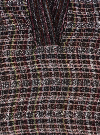 Missoni Multicolor Sweater With Wide Collar And All-over Zigzag Pattern In Wool Blend Woman In Brown