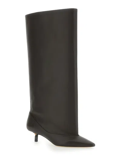Jacquemus Brown Smooth Leather Wide The High Tourni Boots In Brown