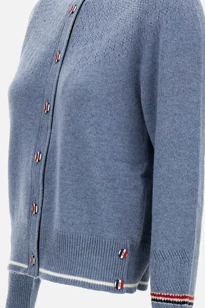 Thom Browne Crew Neck Cardigan In Wool In Blue