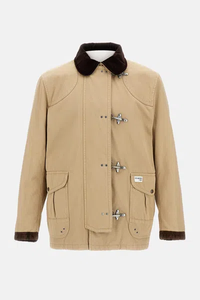 Fay Canvas Jacket With Button Accents And Front Pockets In Brown