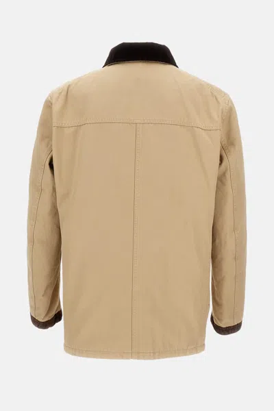 Fay Canvas Jacket With Button Accents And Front Pockets In Brown
